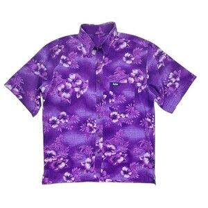 Purple Hawaiian Hibiscus Aloha Camp Shirt Heavy Cotton Retro Surf Heke 47" Chest